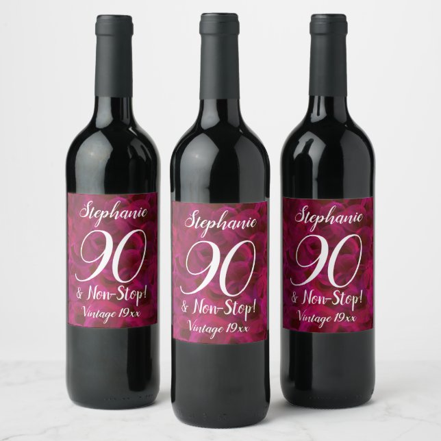 Red Rose 90 and Non-Stop Birthday Party Wine Label (Bottles)