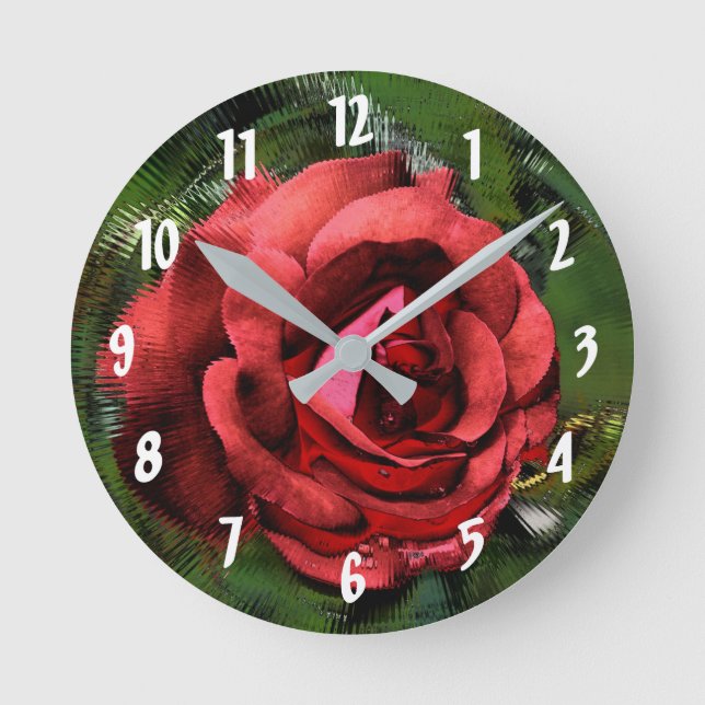 Red Rose Abstract Flower Art Round Clock (Front)