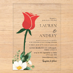 Red Rose Acrylic Wedding Invitation