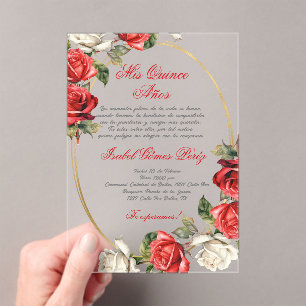 Red Rose acrylique Quinceanera invitation