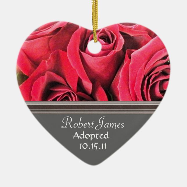 Red Rose Adoption Announcement Ceramic Ornament (Front)