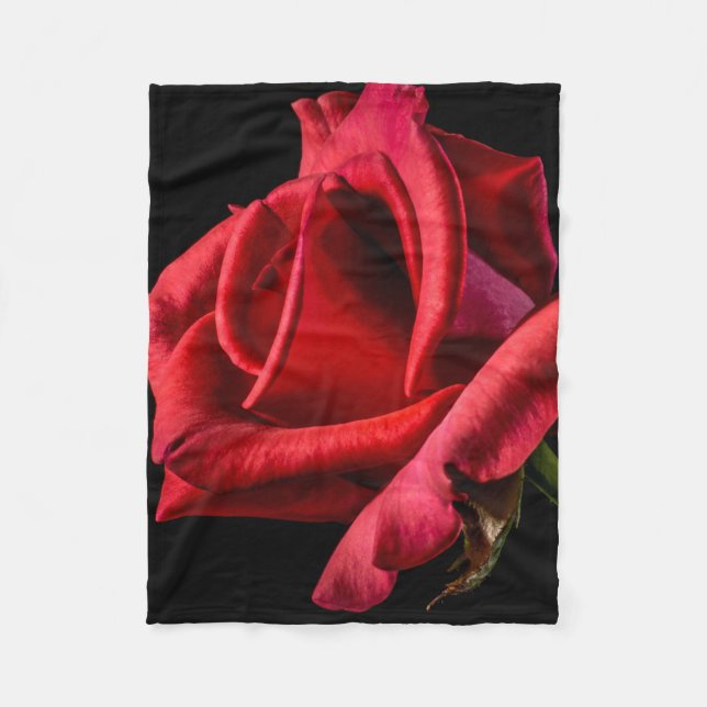 Red Rose Against Black Background Fleece Blanket (Front)