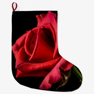 Red Rose Against Black Background Large Christmas Stocking