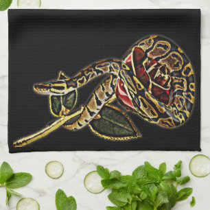 Red Rose and Ball Python Snake Kitchen Towel