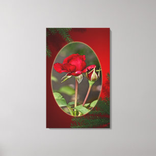Red rose and "Bud"dy - Christmas Canvas Print