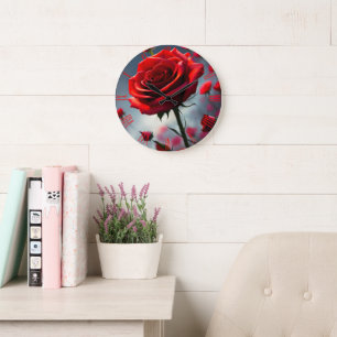 Red Rose And Buds, Wall Clock