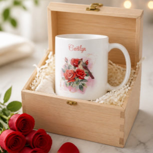 Red Rose and Cardinal Personalized Coffee Mug