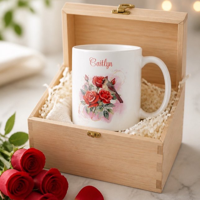 Red Rose and Cardinal Personalized Coffee Mug (Creator Uploaded)