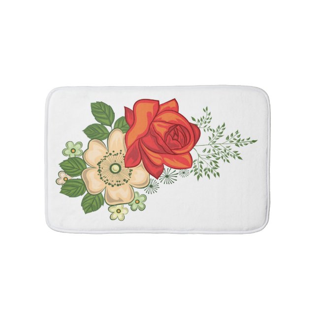 Red Rose and Daisies Bath Mat (Front)