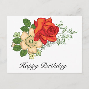 Red Rose and Daisies Birthday Greetings Postcard