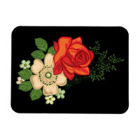 Red Rose and Daisies Black Background