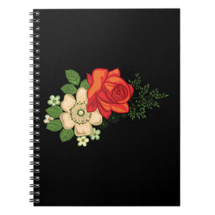 Red Rose and Daisies Black Background Notebook