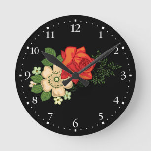 Red Rose and Daisies Clockface 1 Round Clock