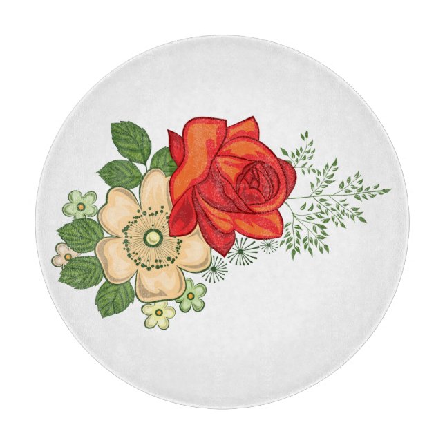 Red Rose and Daisies Cutting Board (Front)