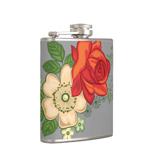 Red Rose and Daisies Hip Flask