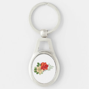 Red Rose and Daisies Keychain