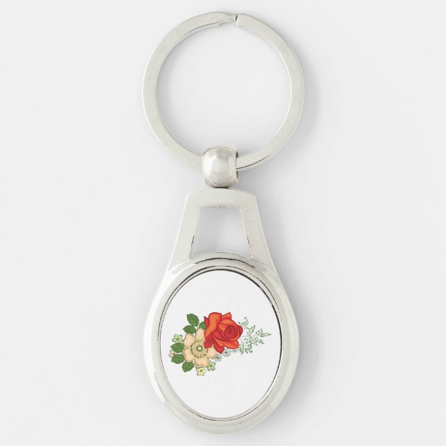 Red Rose and Daisies Keychain (Front)