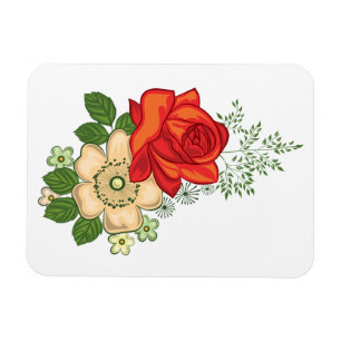 Red Rose and Daisies Magnet