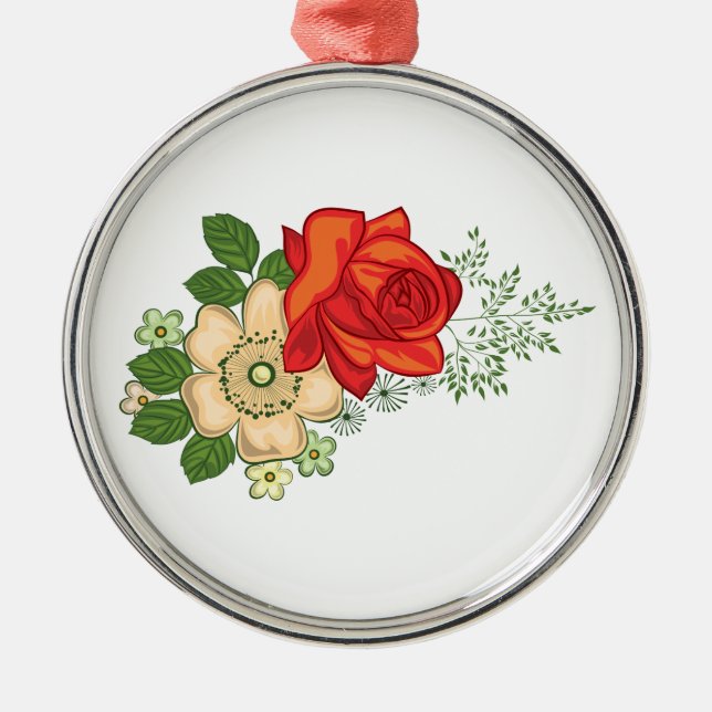 Red Rose and Daisies Metal Ornament (Front)