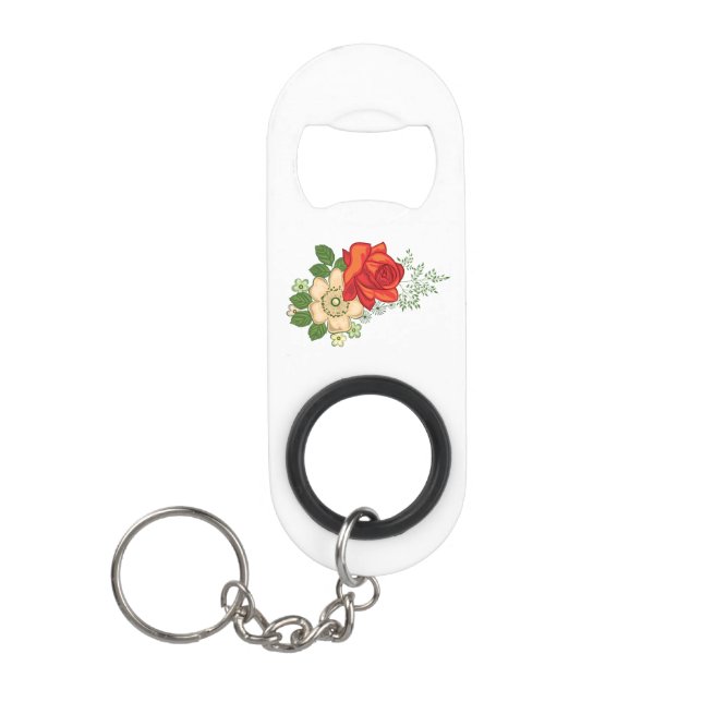 Red Rose and Daisies Mini Bottle Opener (Front)