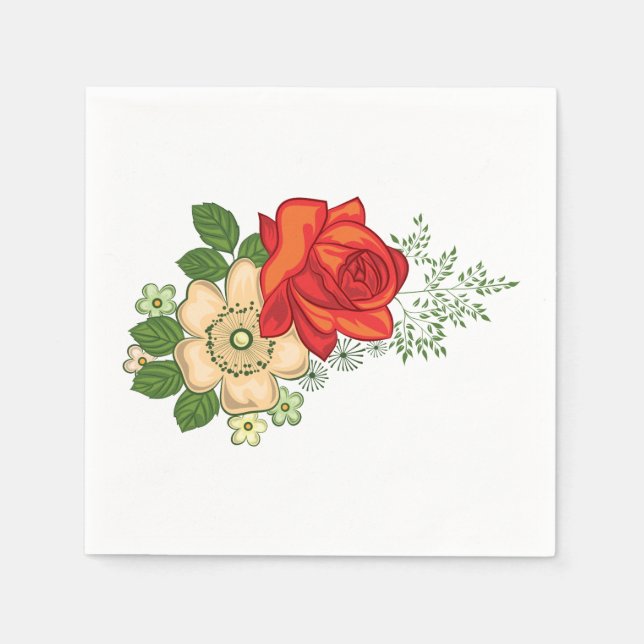Red Rose and Daisies Napkin (Front)