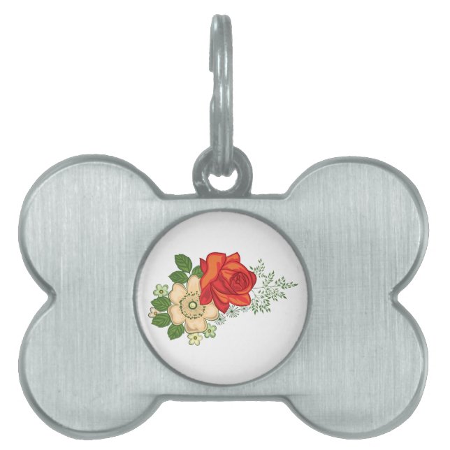 Red Rose and Daisies Pet Tag (Front)