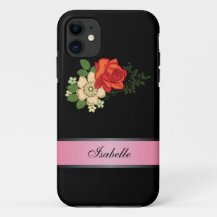 Red Rose and Daisies Pink 2 Personalized Name iPhone 11 Case