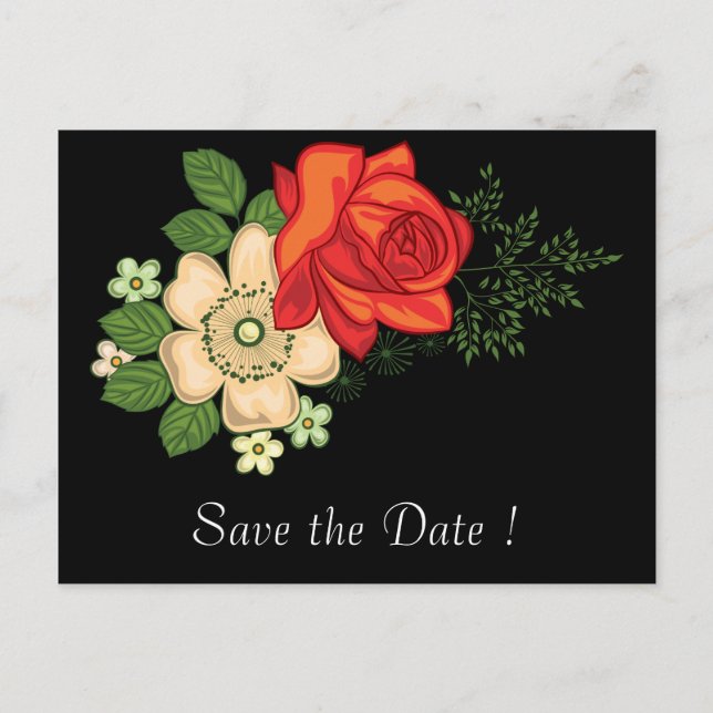 Red Rose and Daisies Save the Date 80th Birthday Announcement Postcard (Front)