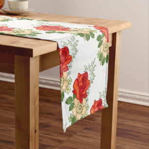 Red Rose and Daisies Short Table Runner