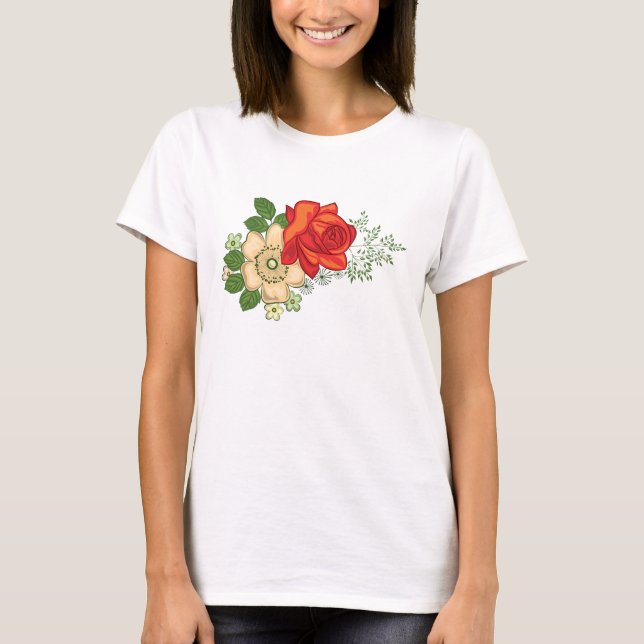 Red Rose and Daisies T-Shirt (Front)