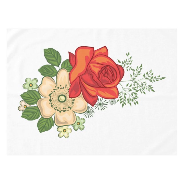 Red Rose and Daisies Tablecloth (Front (Horizontal))
