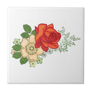 Red Rose and Daisies Tile