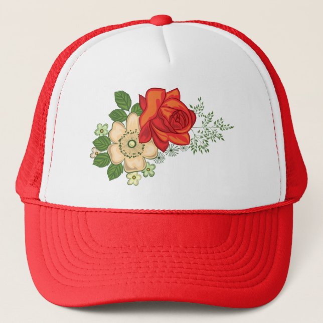 Red Rose and Daisies Trucker Hat (Front)