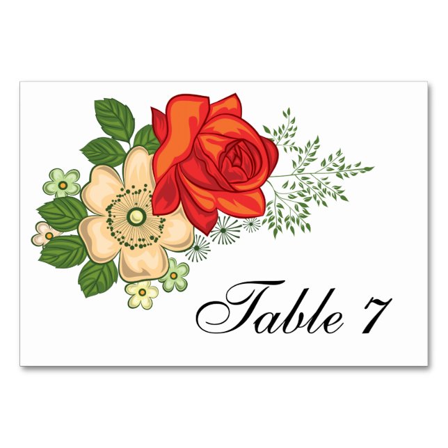 Red Rose and Daisies Wedding Table Number (Front)