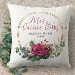 Red Rose and Eucalyptus Mis Quince Anos Custom Throw Pillow<br><div class="desc">Red Rose and Eucalyptus Quinceanera pillow, lettered with Mis Quince Años in elegant calligraphy. The design features rose flowers, eucalyptus leaves and greenery. The floral arrangement is set in a gold geometric circle frame. If you would like matching products, please browse my collection or message me to add the design...</div>