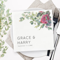 Red Rose and Eucalyptus Wedding Napkins