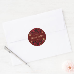 Red Rose and Gold Flowers Wedding Classic Round Sticker