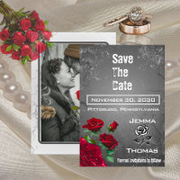 Red Rose and Grunge Textured Wedding Save the Date