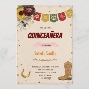 Red rose and sunflower mis quince theme Invitation