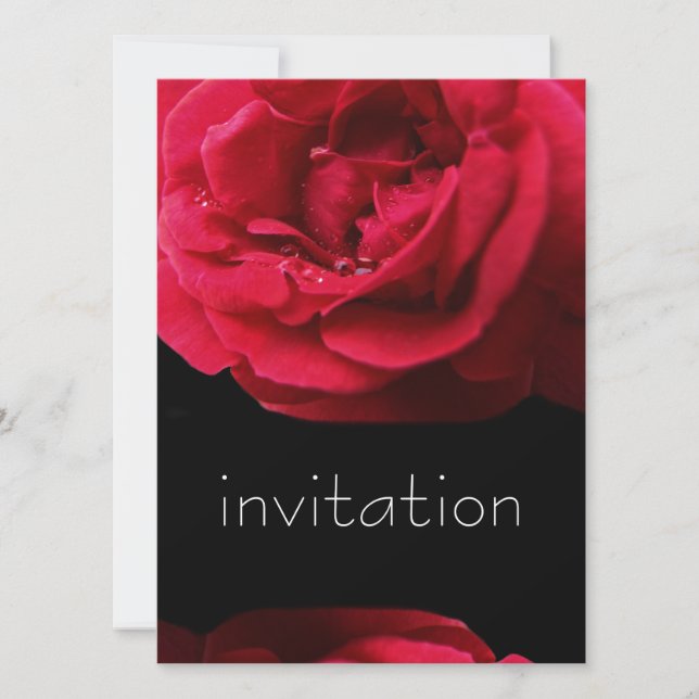 Red Rose and Water Drops birthday party invitation (Front)