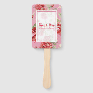 Red rose and white classic print hand fan