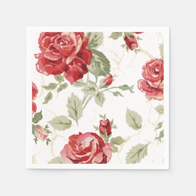 Red rose and white classic print napkin (Front)