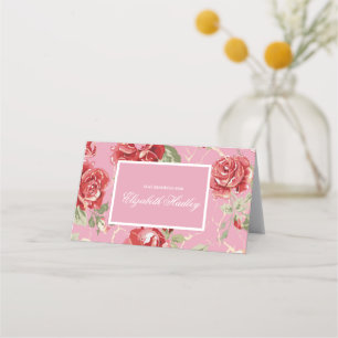 Red rose and white classic print place card