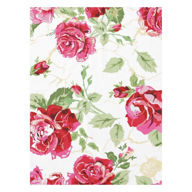 Red rose and white classic print tablecloth (Front)