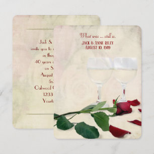 red rose and wine anniversary party invitation