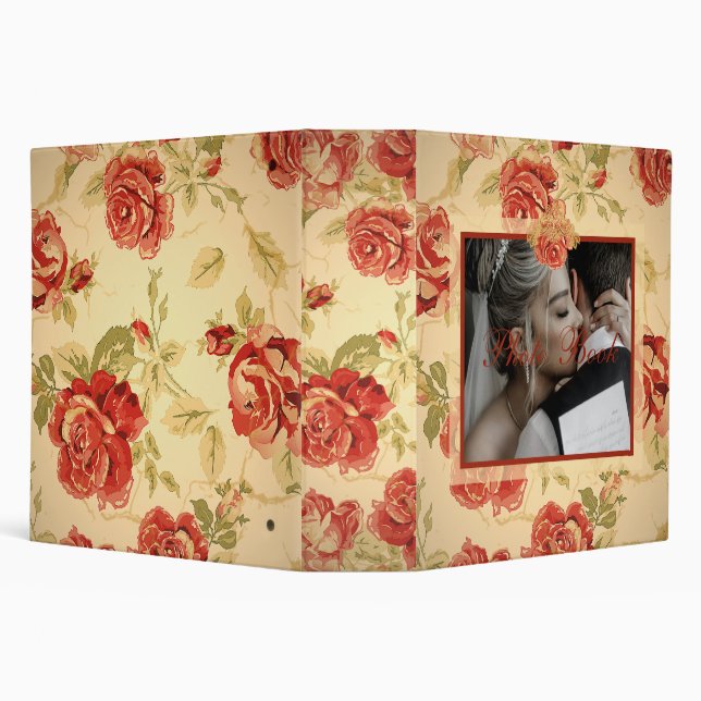 Red rose antique floral print photo book binder (Background)
