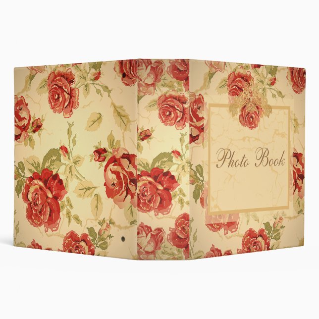 Red rose antique floral print photo book binder (Background)