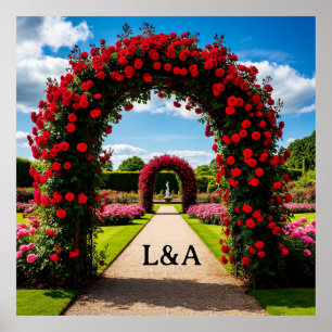 Red Rose Arch Garden Wedding Ceremony Scene 🌹 Poster