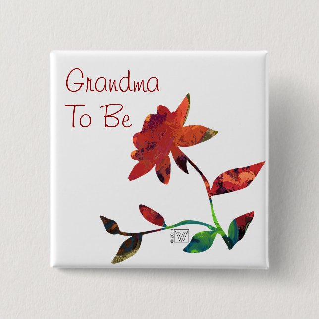 Red Rose Art Grandma to Be 2 Inch Square Button (Front)