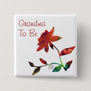 Red Rose Art Grandma to Be 2 Inch Square Button